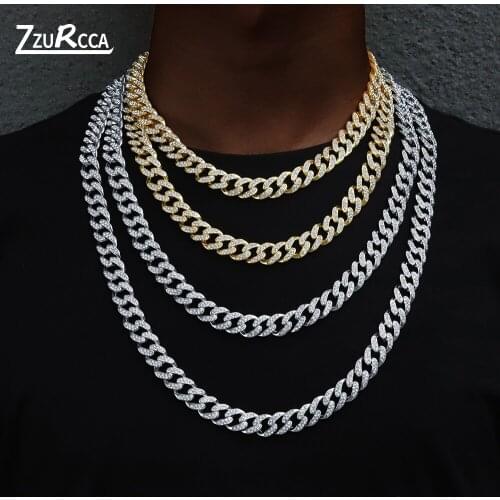 Hip Hop Iced Out Cuban Chain Men Necklace Paved Rhinestones Gold Color Necklace for Women Men Charm Choker Collar