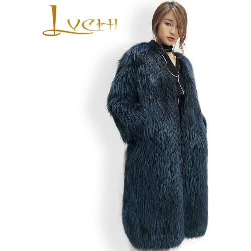 LVCHI Womens fur coats from natural Silver Fox fur Long Sleeve Midi Winter Coat Commuter Style New desgin Beautiful Fox clothes