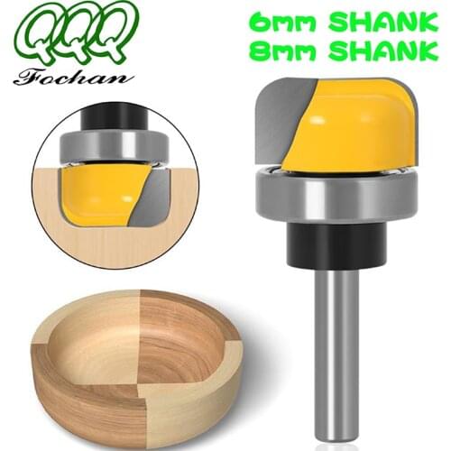 QQQ 1PC 6/8mm Shank 1-1/8 Diameter Bowl Tray Router Bit Round Nose Milling Cutter with Bearing for Wood Woodworking