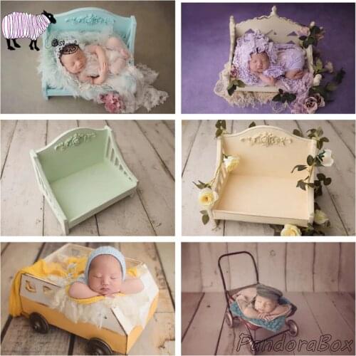 Newborn Baby Photoshoot Studio Props Retro Wood Bed Baby Photography Sesion Accessories fotoshooting Wooden Basket Shooting Prop