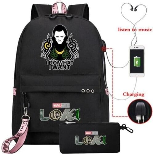 Hot Anime Fashion USB Backpack School Bags Bookbag Cartoon Boys Girls Kids Teens Travel Shoulder Bags For Loki