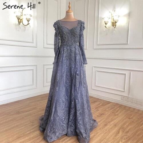 Serene Hill Muslim Luxury Pink Evening Dresses Gowns 2021 A-Line Beaded Lace For Women Party Dress LA71312