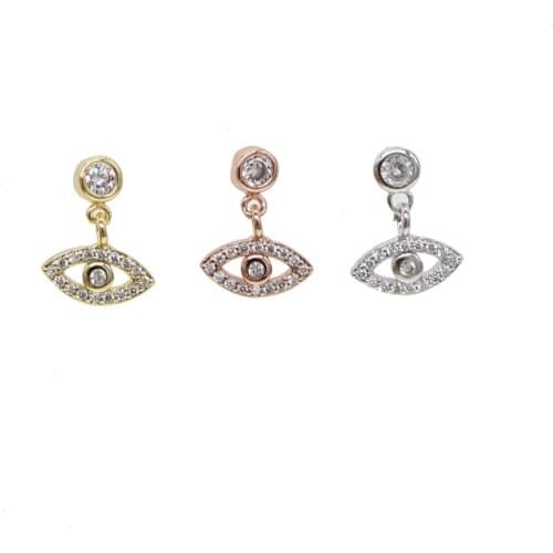 High Quality 925Sterling Silver CZ Crystal Lucky Turkey Evil Eye Tiny drop Earring minimalist cute evil eye delicate fashion ear