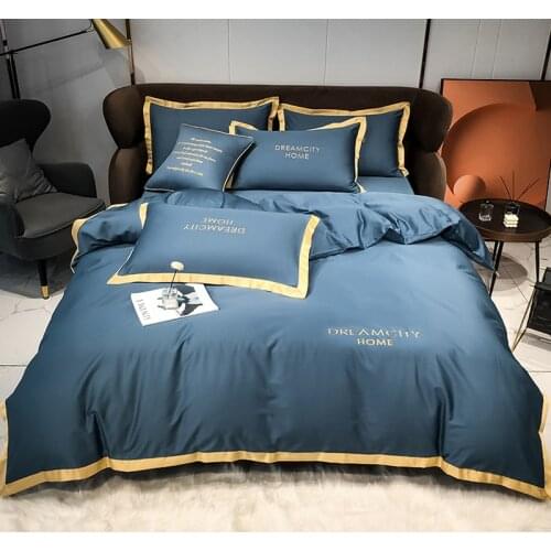 Nordic Simple Bed Comforter Set Brief Letter Embroidered Duvet Cover Bed Sheeet Pillowcase 4pcs A Lot Queen King Size Bed Set