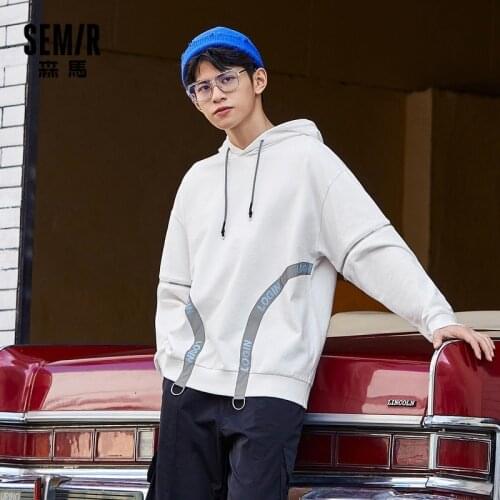 SEMIR Sweatshirt Men 2021 Spring New Trend Reflective Striped Tops Hooded Detachable Sleeve Loose Pullover Hoodies