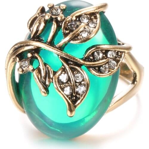 Vintage Ring Style Leaf Ladies Ring Green Stone Engagement Ring Accessories Valentines Day Jewelry Gift