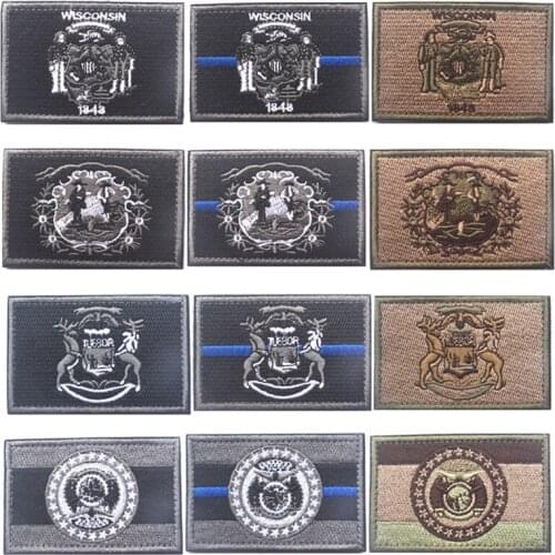 Embroidered Patches United States State Flag Patch Tactical 3D National Flags wisconsin west virginia missouri Armband Badge
