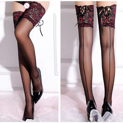 Women Knee-High Lace Stockings Back Seam Nylon Female Sexy Stockings Thigh Long Stay Up Stockings Flower Sex Clothes lingerie 03