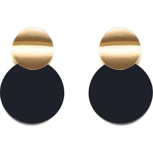 Trendy Black Round Metal Earring for Women Gold Shiny Smooth Long Drop Earrings 2019 Fashion Statement Jewelry Pendientes Bijoux