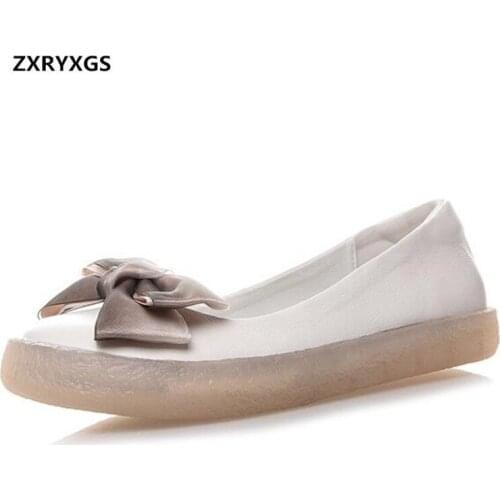 2019 famous new autumn soft genuine leather shoes flat fashion shoes woman shoes shallow mouth sweet Bow casual shoes large size