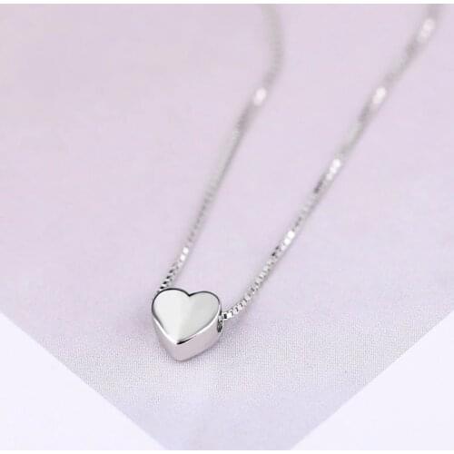 925 Sterling Silver Box Chain Heart Shape Pendant Choker Necklace For Girl Women Jewelry dz740