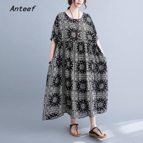 Short sleeve plus size cotton vintage floral dresses for women casual loose long summer dress elegant clothes 2021 sundress
