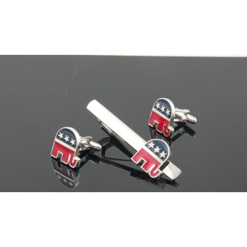 10 Sets/Lot Republican American Elephant Symbol Cuff Link +Tie Clip/Pin Sets Copper Made Eclectrolplating Cufflink Tie Clip