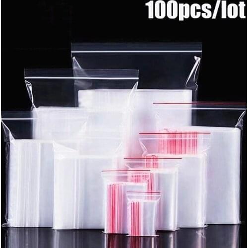 100pcs/lot Small Zip Lock Plastic Bags Reclosable Transparent Jewelry/Food Storage Bag Kitchen Package Bag Clear Ziplock Bag