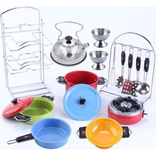 18PCS Stainless Steel Play Pots & Pans Toy Playset for Kids Pretend Game Cooking Utensils Kitchen Toys
