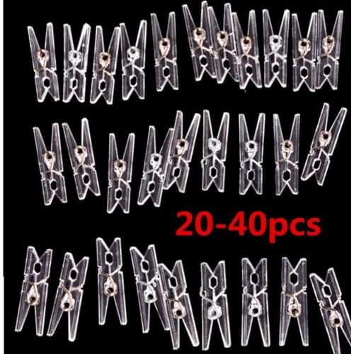 20/40pcs 25mm Mini Spring Clear Transparent Clips Clothes Photo Paper Peg Pin Clothespin Craft Clips Party Home Decoration