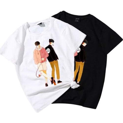 2021 Summer New Short Sleeve Cartoon Printed Women T shirt Korean Couple Plus Size Loose Ladies Tees Tops White Black Tee