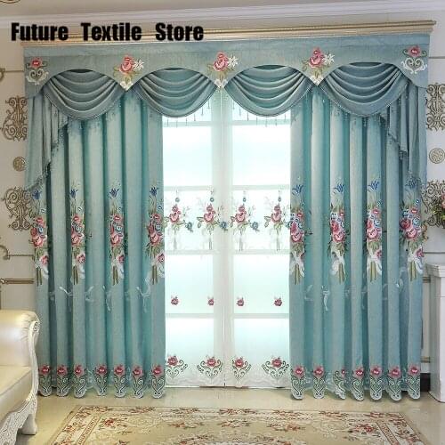2021 Curtain European Style Embroidered Blackout Curtain Finished Product Customization Curtains for Living Dining Room Bedroom