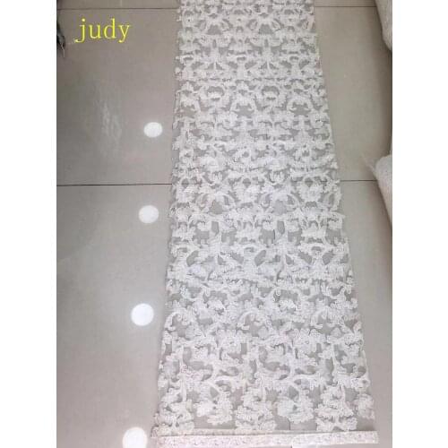 5yards White embroidery lace sequined beads fashionable European and American style fabric used for wedding dress design FH