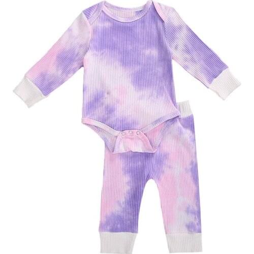 6 Colors Newborn Infant Baby Boys Girls Ribbed Knitted Tie Dye Print Rompers+Drawstring Pants Kids Cototn Tracksuits Outfits