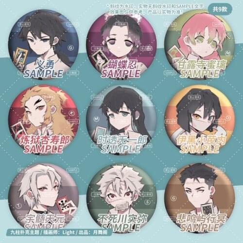 Anime Demon Slayer Kanroji Mitsuri Iguro Obanai Kochou Shinobu Metel Badge Button Brooch Pins Cosplay Collection Clothing Decor
