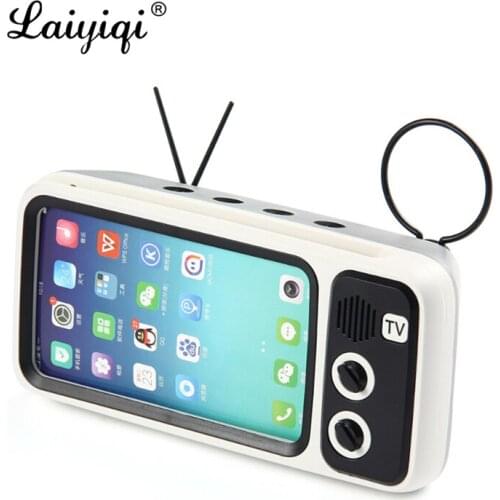 Laiyiqi TV design Bluetooth dock speaker FM radio retro vintage mobile support phone bracket altavoz con microfono 90S Nostalgic