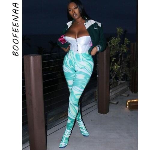 BOOFEENAA Tie Dye Printed High Waist Tight Leggings Women Clothing Sexy High Waist Pants Festival Club Wear 2021 C85-BA17