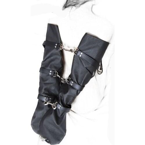 CamaTech PU Leather Arm Binder Bondage Fetish Adjustable Wrist Cuffs Long Sleeve Gloves One Glove Bondage Restraints Adult Games