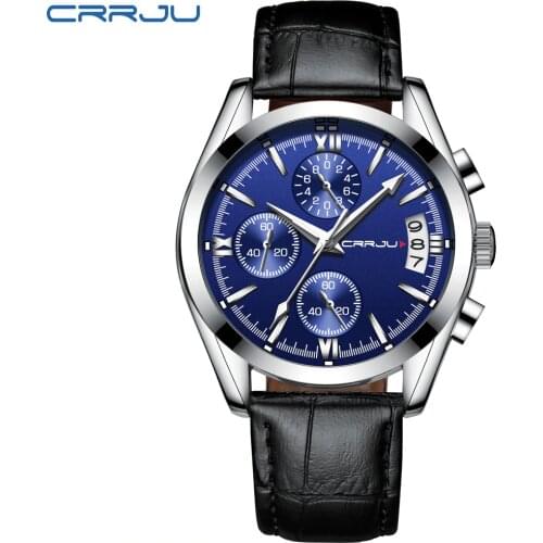 CRRJU Watch Mens Watches Top Brand Luxury Men Casual Leather Waterproof Chronograph Men Sport Quartz Clock Relogio Masculino