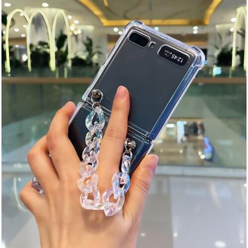 Fashion Cute DIY Laser Portable Crystal Hand Chain Bracelet Case For Samsung Galaxy Z Flip 5G 3 Shockproof Clear Case Cover