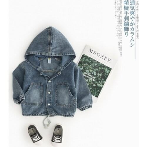 Boys Jacket Fashion Korean Cartoon Denim Jacket for Girls Kids Clothes Hooded Casual Toddler Coat 2019 Autumn Baby Outwear New