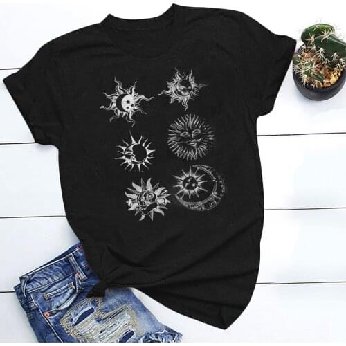 Harajuku T-shirts Womens Vintage Printed Pattern Casual Fashion Soild Color O-neck Short Sleeve Tops Oversized T-shirt @40