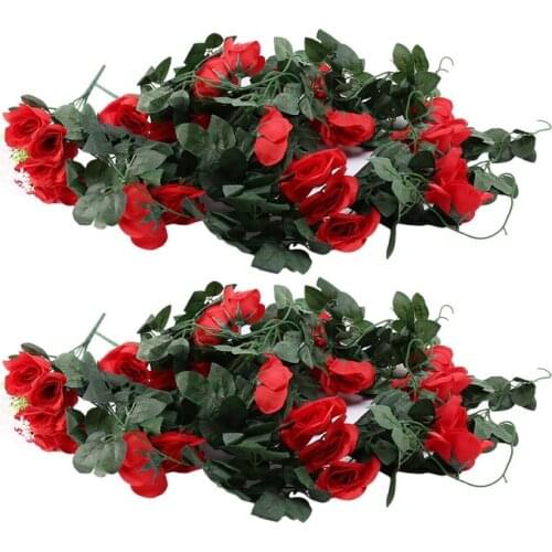 Artificial Rose Fake Flowers Hanging Plant Wall Home Balcony Basket Decor Pack of 2