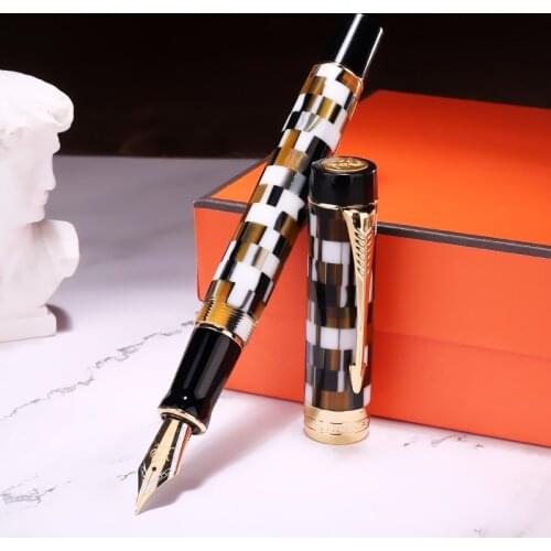 Jinhao 100 Resin Fountain Pen Blue Checkerboard Fine Size 0.5mm Ink Pen with Converter for Business Office Writing