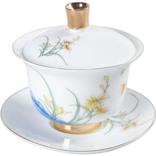 Ceramic Orchid Tureen Style KungFu Tea Bowl,Tea set Gaiwan Teapot Cover Bowl Tea Service
