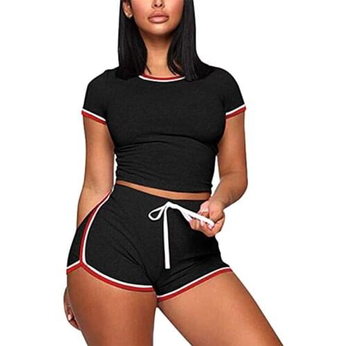 Sexy Women 2PCS Yoga Set Female Summer Short Sleeve Top Elastic Waist Fitness Shorts Running Gym Sports Suit Outfits /2