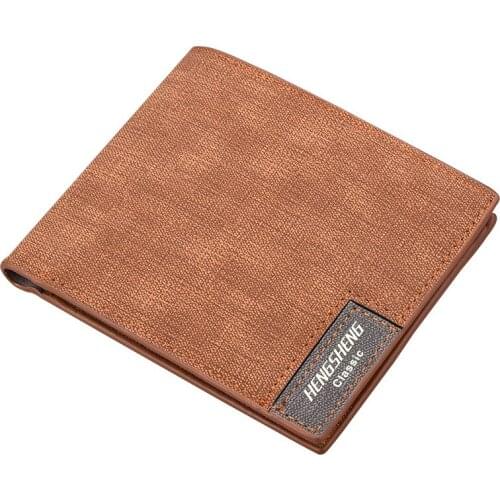 Retro Short Wallet Soft Leather Frosted Canvas Pattern Wallets Credit Card Holder Coin Purse Mens Small Money Card Purses