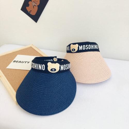 Summer Baby Straw Boys Girls Baseball Cap for Children Bear Head Sun Hat Breathable Beach Sun Hats Kids Toddler Snapback Caps