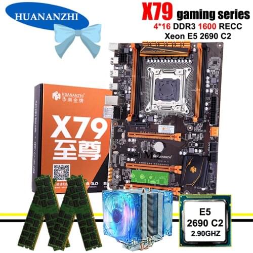 Amazing HUANANZHI deluxe X79 LGA2011 gaming motherboard with M.2 NVMe CPU Intel Xeon E5 2690 C2 2.9GHz with cooler RAM 64G RECC