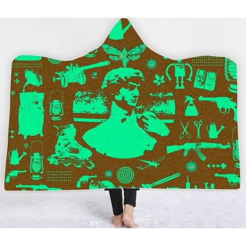 Fashion Green Art Hooded Blanket 3D Printed Soft Warm Blanket Home Textile Wool Blanket Picnic Travel Wearable Blanket