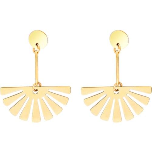 Trendy Sector Hanging Earrings For Women Stainless Steel Gold Color Hollow Semicircle Geometric Dangle Earring 2020 Wholesale