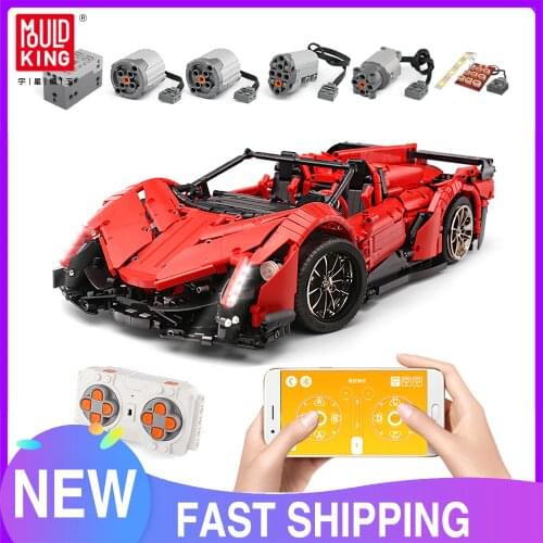 MOULD KING 13079 App RC Control Technology Car The MOC-10559 Lamborghini Veneno Roadster Building Blocks Toys for Children
