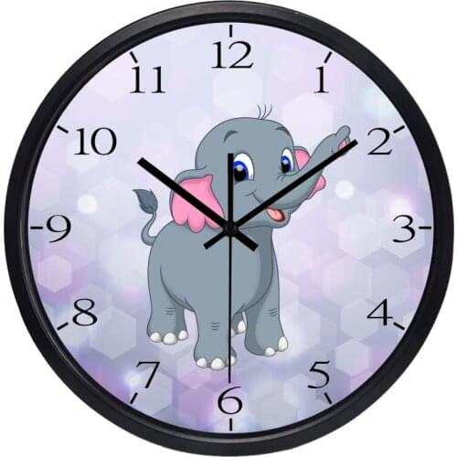 Cartoon Purple Cute Elephant Silent Wall Clock for Girl Room Baby Room