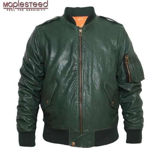 MAPLESTEED M86 Flight Jacket Mens Genuine Leather Jacket Men Leather Coat Bomber Jacket Black Wine Red Army Green Plus Size 097