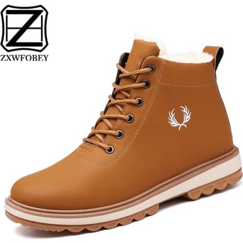 ZXWFOBEY Waterproof Boots Men Winter Boots For Men Genuine Leather Fur Mens Winter Shoes Man Boots Vintage Platform Man Boots