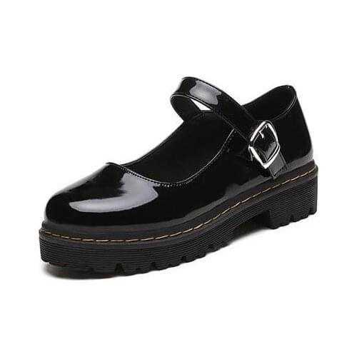 Retro Platform Leather Women Casual Shoes Jk Style Women Lolita Style Shoes Solid Buckle Strap Female Casual Flats