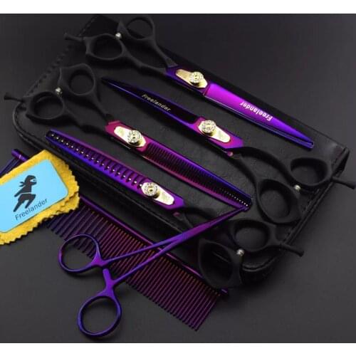 Stock 6 color 7inch Professional Pet Grooming Scissors Sets Pet Scissors,STRAIHT & THINNING & CURVED scissors in 1 set