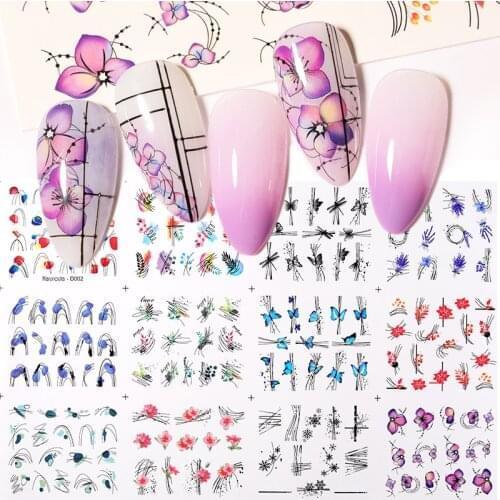 Harunouta 12Pcs Sexy Girl Geometric Lines Nail Water Stickers Spring Simple Flower Leaves Decals Slider DIY Nail Art Decoration