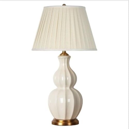American Style Gourd Shape White Ceramic Table Lamp For BedRoom Bedside Living Room Foyer Study Desk Reading Night Light190173