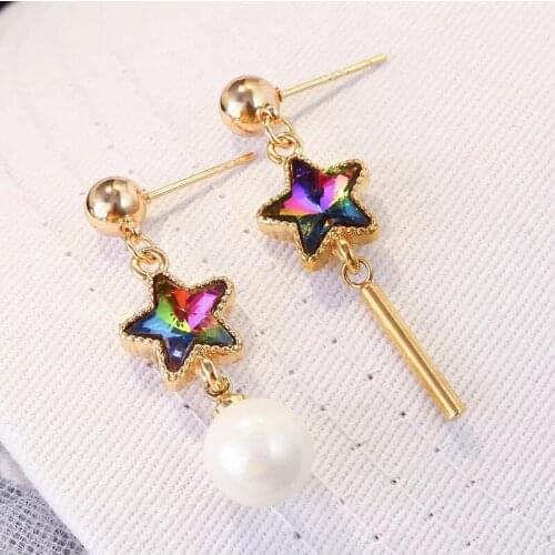 South Koreas New Asymmetric Symphony Five-pointed Star Stud Earrings Fashion Wild Simple Pearl Earrings
